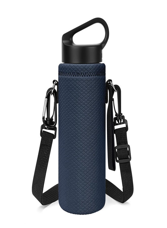 Linkidea Water Bottle Carrier with Shoulder Strap Compatible with Hydroflask Standard Mouth 18oz, CamelBak Carry Cap 20oz,Waterbottle Sling Bag Holder (Navy Blue) - Image 1